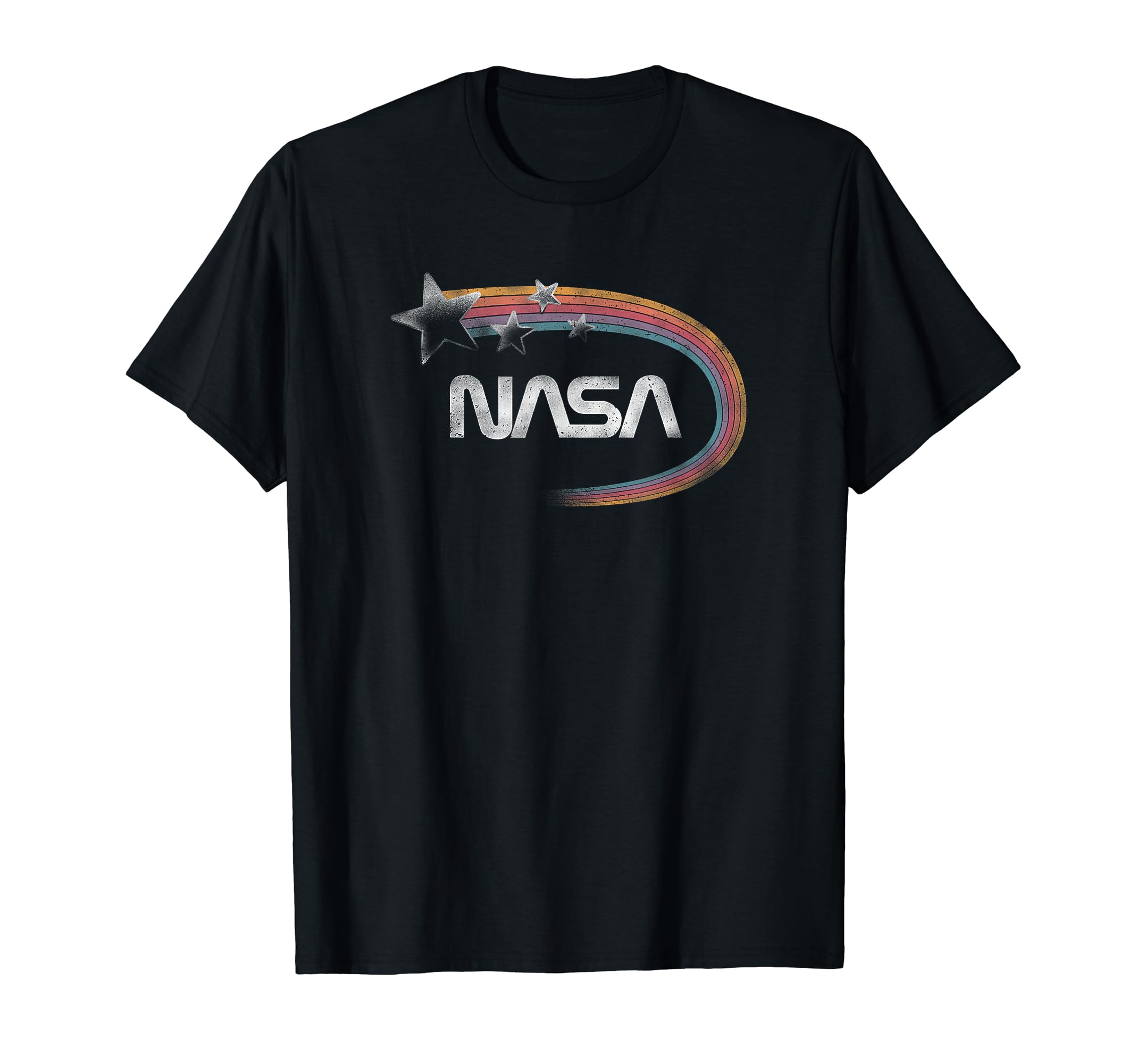 Nasa Faded Rainbow Stars White Worm T-Shirt - Streetwear Style for Adults - T-Shirt, Sweatshirt, Hoodie
