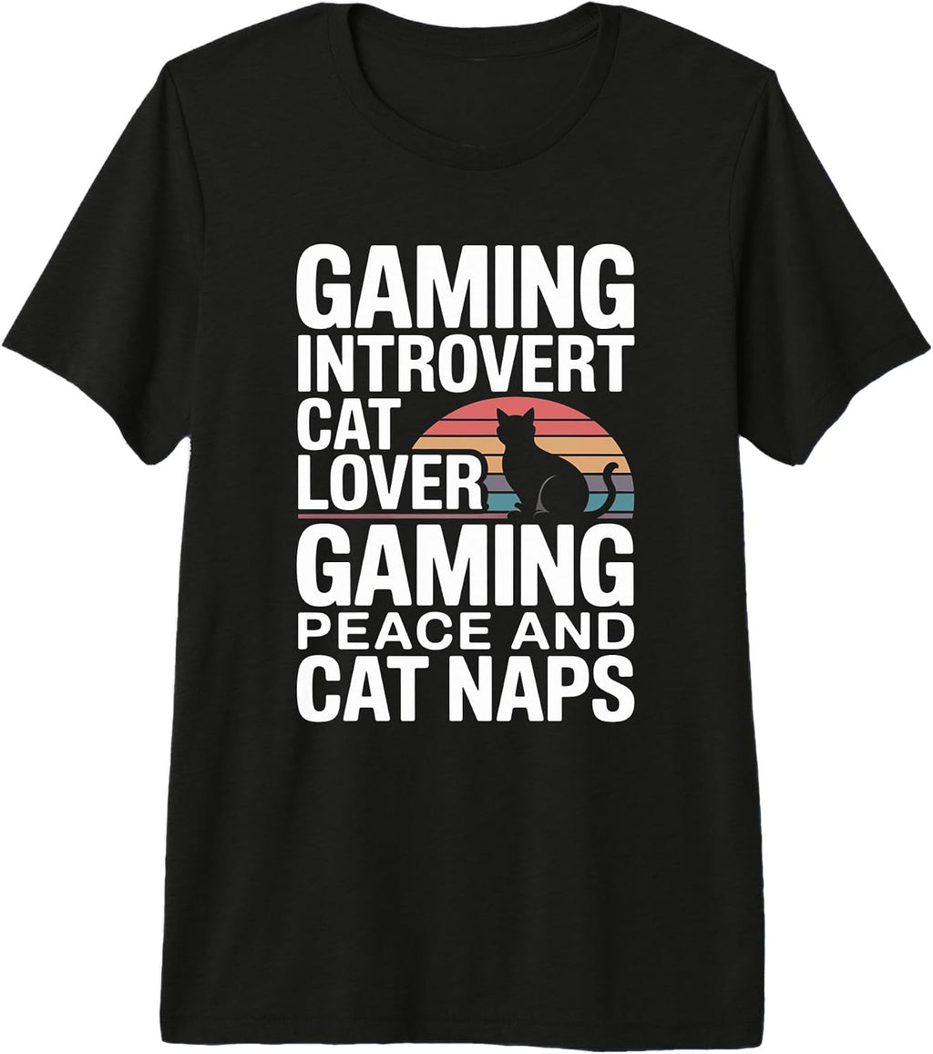 Introvert Gamer Cat Lover Naps Gaming Life - Adult & Kids T-Shirts, Sweatshirts & Hoodies apparel design preview 1