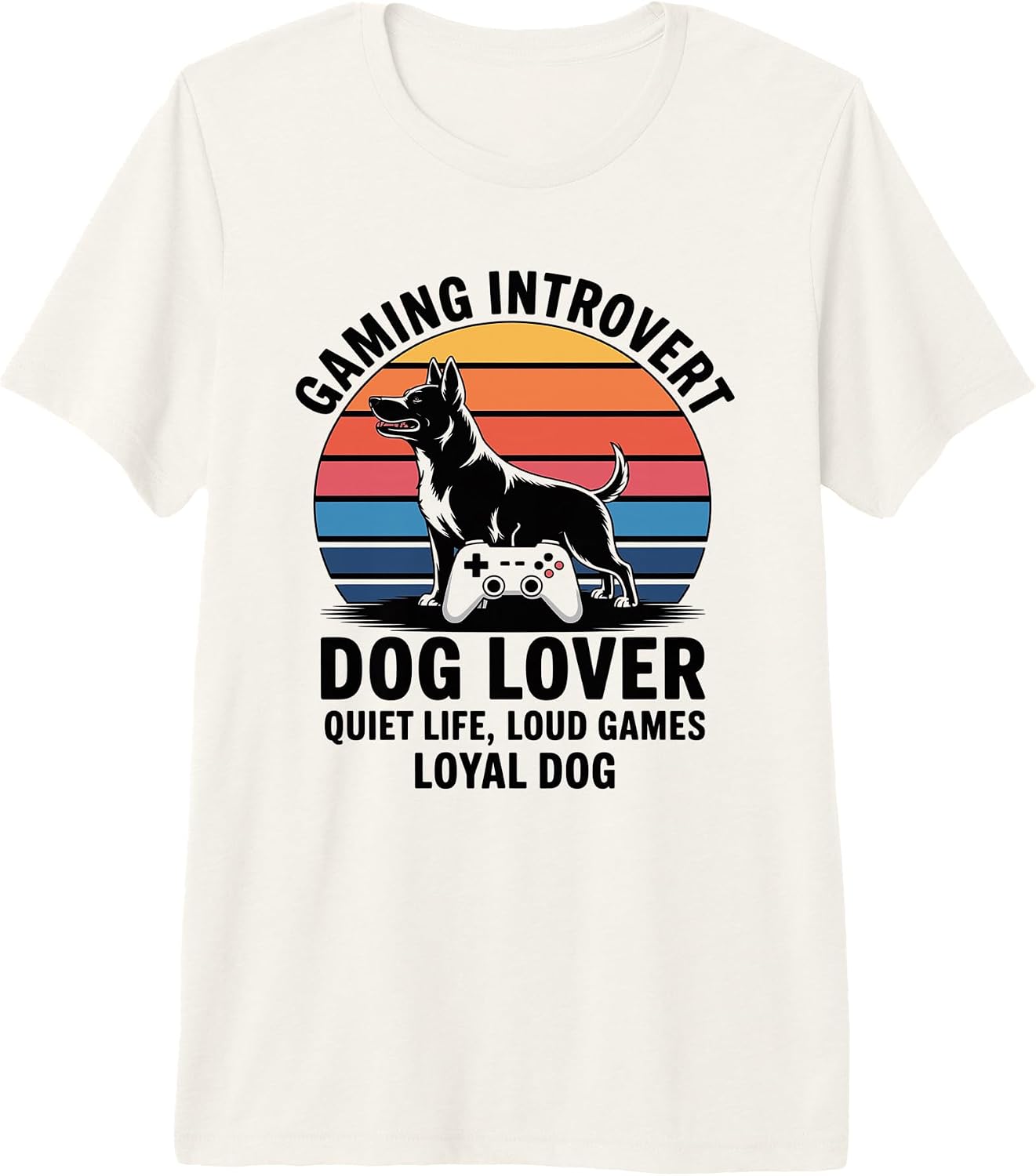 Retro Dog Gamer Introvert Sunset Controller - Adult & Kids T-Shirts, Sweatshirts & Hoodies apparel design preview 1