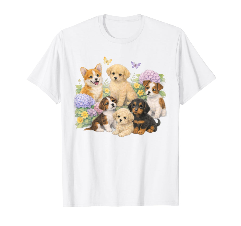 Puppies 90S Puppy Boho Spring Floral Dog T-Shirt - Custom Art Print Unisex - T-Shirt, Sweatshirt, Hoodie