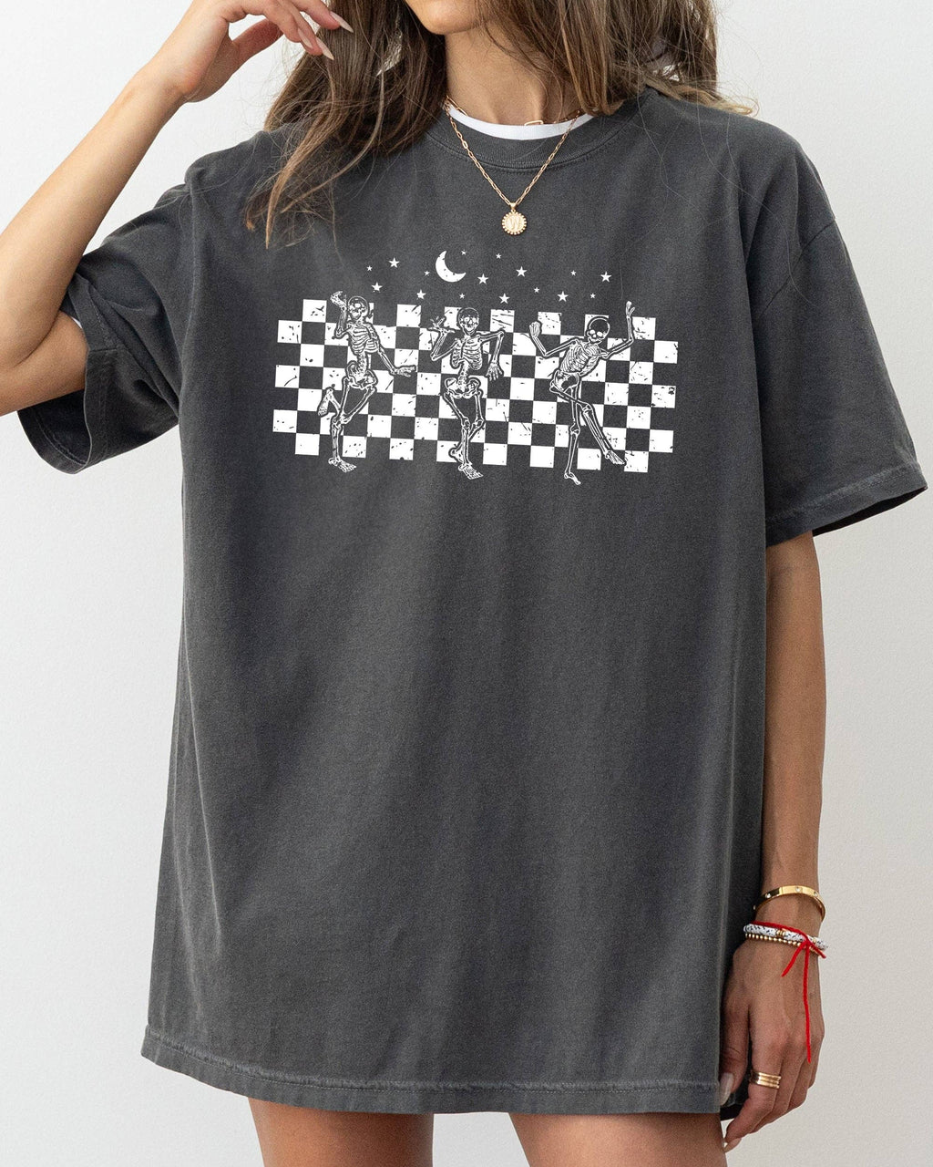Dancing Skeletons, Checkered, Ghost, Halloween - Adult & Kids T-Shirts, Sweatshirts & Hoodies apparel design preview 1