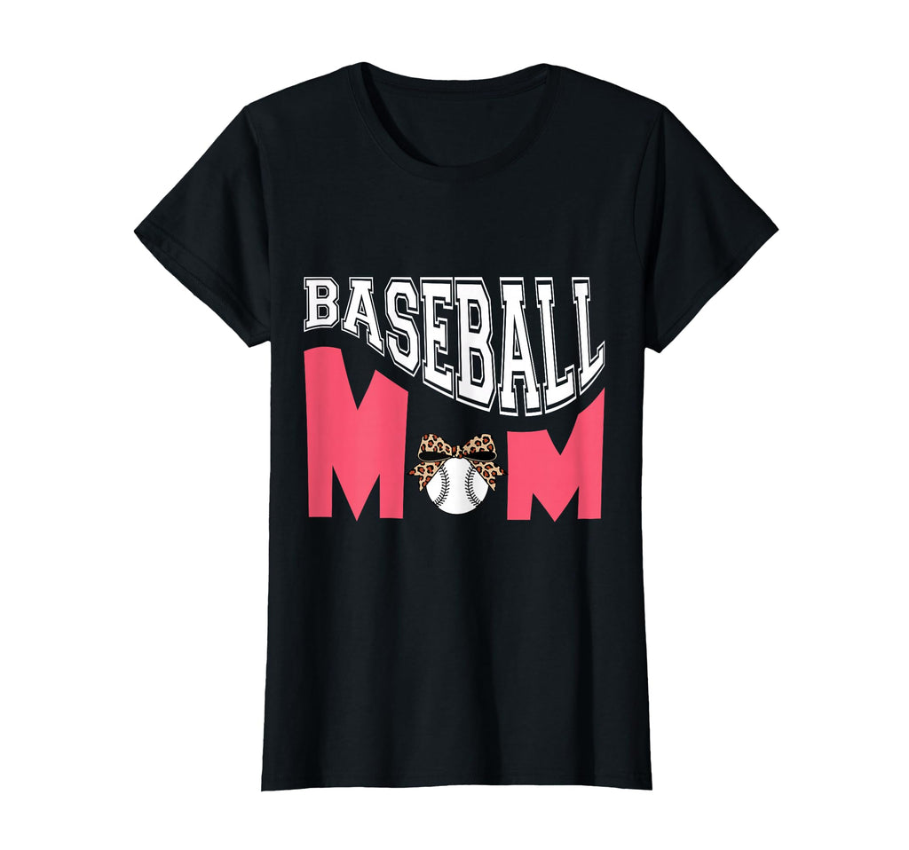 Baseball Mom Leopard Bow Sports T-Shirt - Fun Novelty Design for Adults - T-Shirt, Sweatshirt, Hoodie