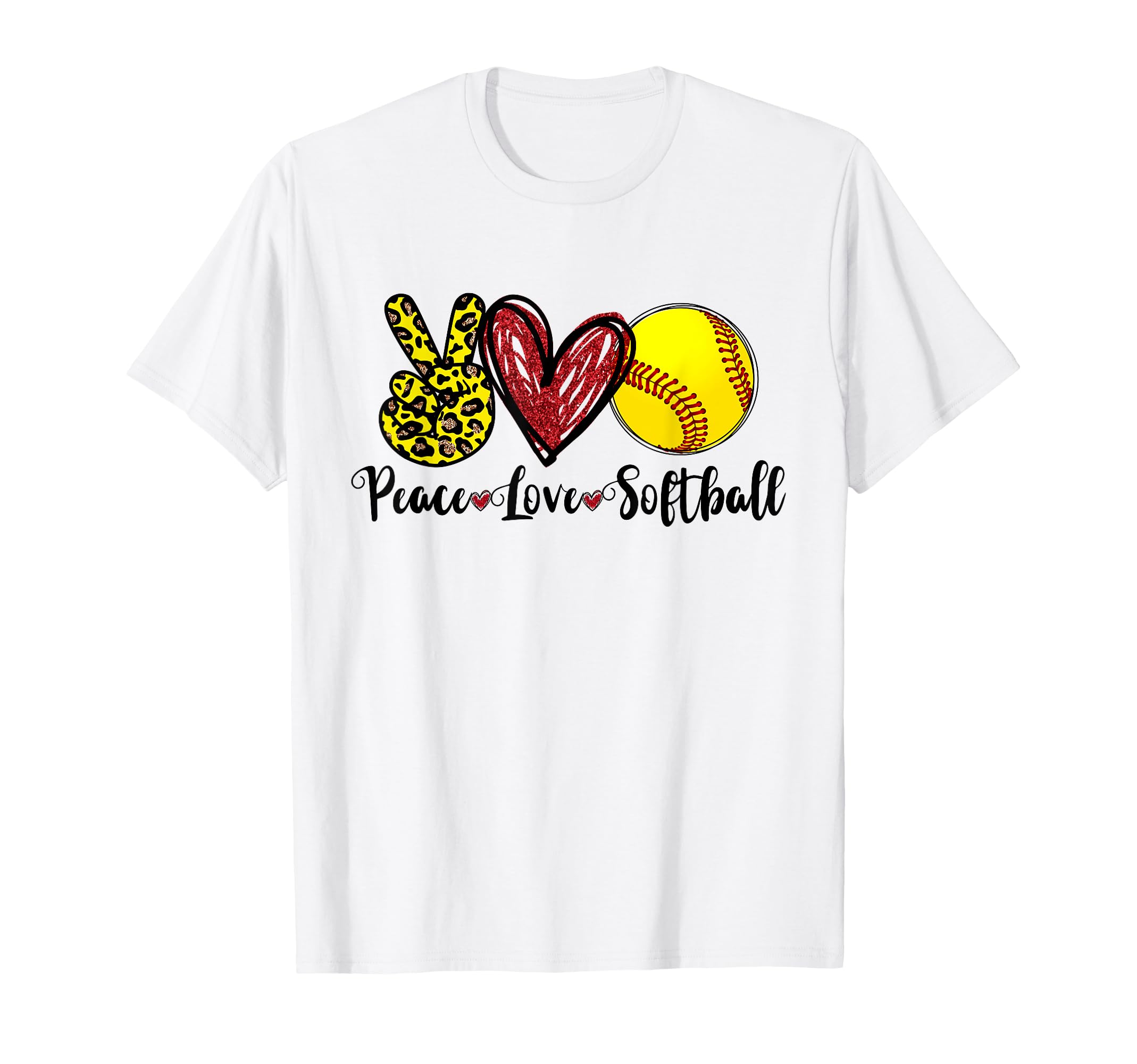 Peace Love Softball Teen Leopard T-Shirt - Trendy Graphic Men Women - T-Shirt, Sweatshirt, Hoodie