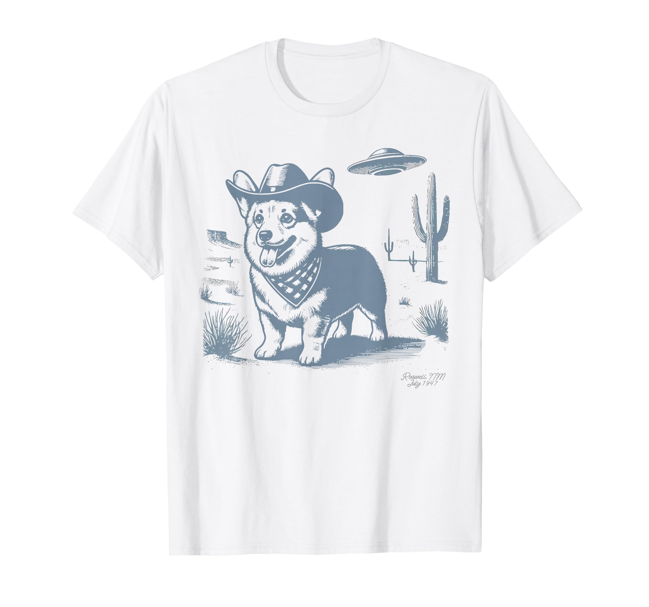 Funny 90S Western Cowboy Corgi Ufo T-Shirt - Fun Novelty Design for Adults - T-Shirt, Sweatshirt, Hoodie