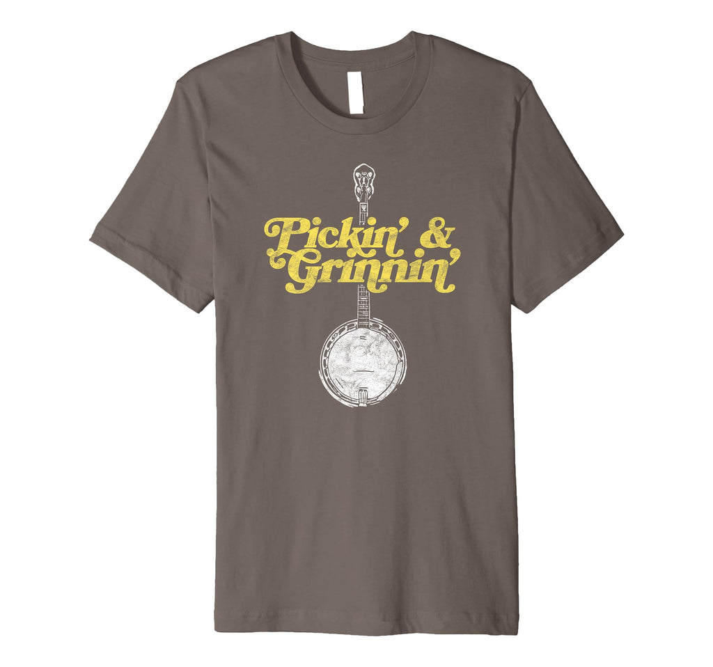 Pickin Grinnin Distressed Bluegrass T-Shirt - Minimalist Print for Adults - T-Shirt, Sweatshirt, Hoodie