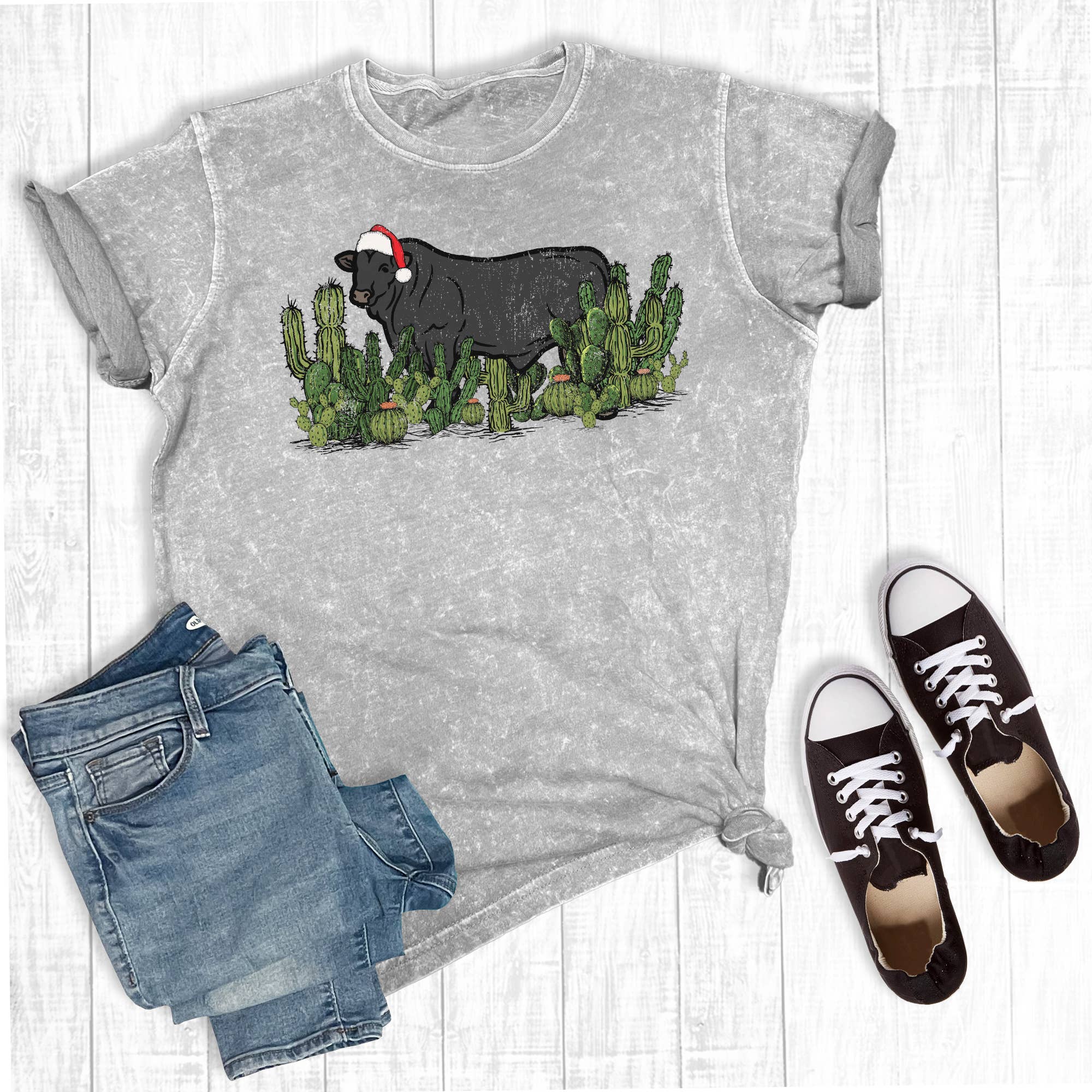 Western Christmas Cattle Mineral Wash Graphic - Adult & Kids T-Shirts, Sweatshirts & Hoodies apparel design preview 1