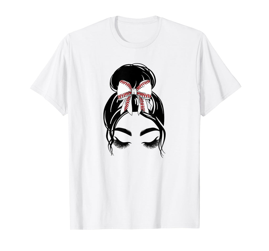 Messy Bun Sports Fan Team Baseball Bow T-Shirt - Fun Novelty Design Unisex - T-Shirt, Sweatshirt, Hoodie