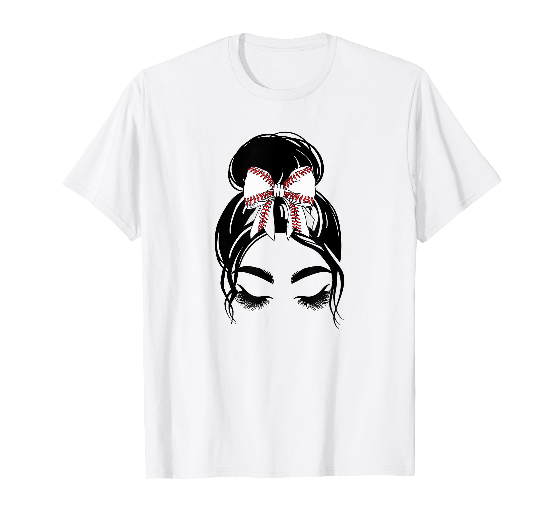 Messy Bun Sports Fan Team Baseball Bow T-Shirt - Fun Novelty Design Unisex - T-Shirt, Sweatshirt, Hoodie