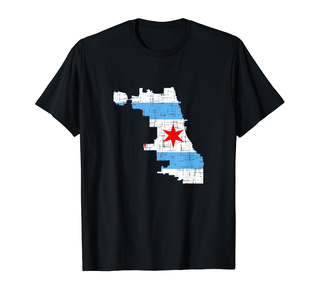 Chicago Flag City Map Distressed T-Shirt - Trendy Graphic Men Women - T-Shirt, Sweatshirt, Hoodie