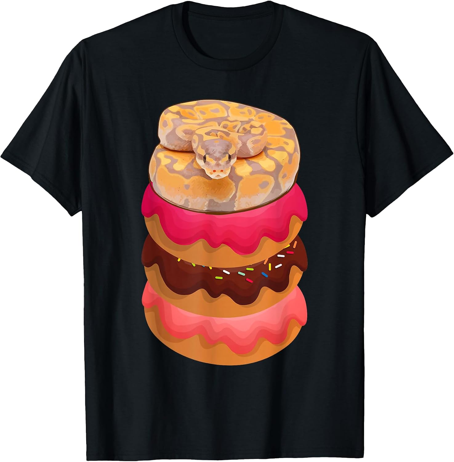 Snake Ball Python Reptile on Doughnuts Donuts - Adult & Kids T-Shirts, Sweatshirts & Hoodies apparel design preview 1