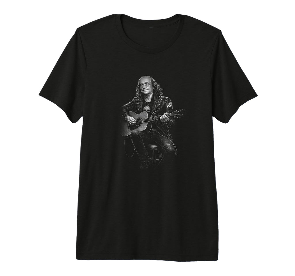 Ben Franklin Playing Acoustic Guitar T-Shirt - Unique Graphic Men Women - T-Shirt, Sweatshirt, Hoodie