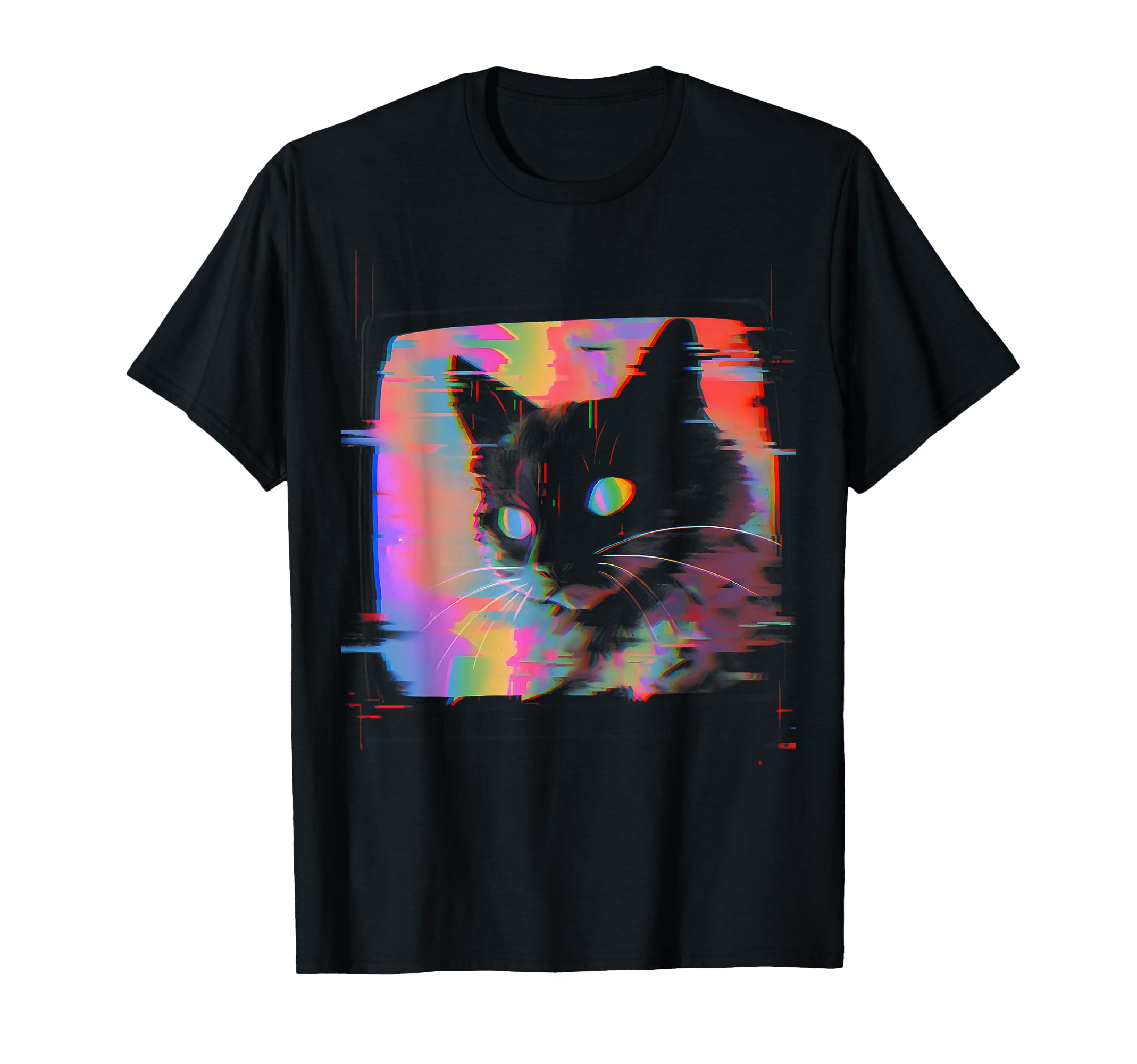 Psychedelic Trippy Glitch Cat T-Shirt - Casual Everyday Wear for Adults - T-Shirt, Sweatshirt, Hoodie