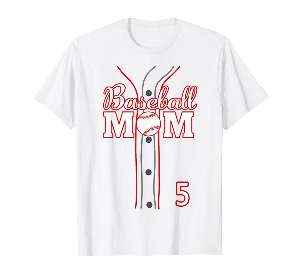Baseball Mom 5 Number 5 Jersey Team T-Shirt - Trendy Graphic for Adults - T-Shirt, Sweatshirt, Hoodie