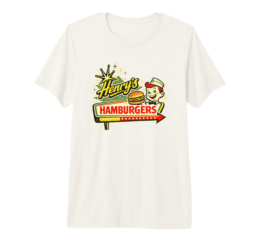 Diner Sign Art Henrys Hamburgers Tri T-Shirt - Unique Graphic for Adults - T-Shirt, Sweatshirt, Hoodie