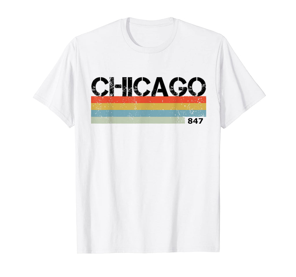 Chicago Area Code 80S Stripes T-Shirt - Trendy Graphic Men Women - T-Shirt, Sweatshirt, Hoodie