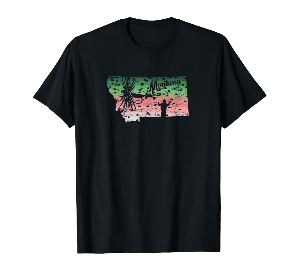 Big Fly Rainbow Trout Montana Map Fly T-Shirt - Custom Art Print Men Women - T-Shirt, Sweatshirt, Hoodie