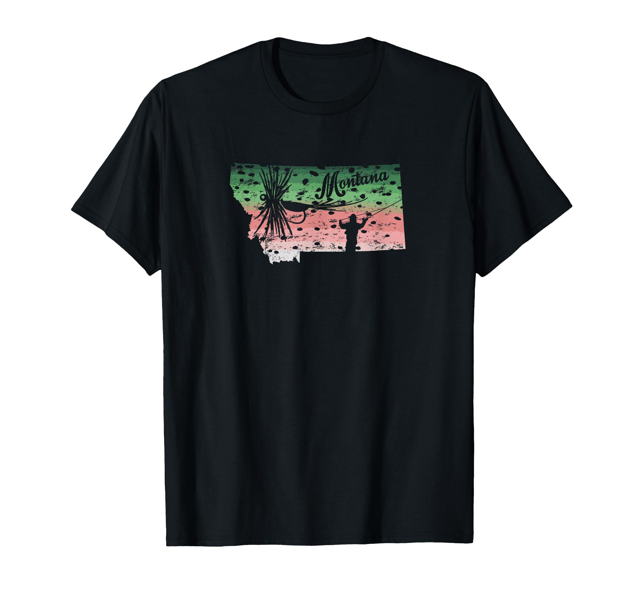 Big Fly Rainbow Trout Montana Map Fly T-Shirt - Custom Art Print Men Women - T-Shirt, Sweatshirt, Hoodie