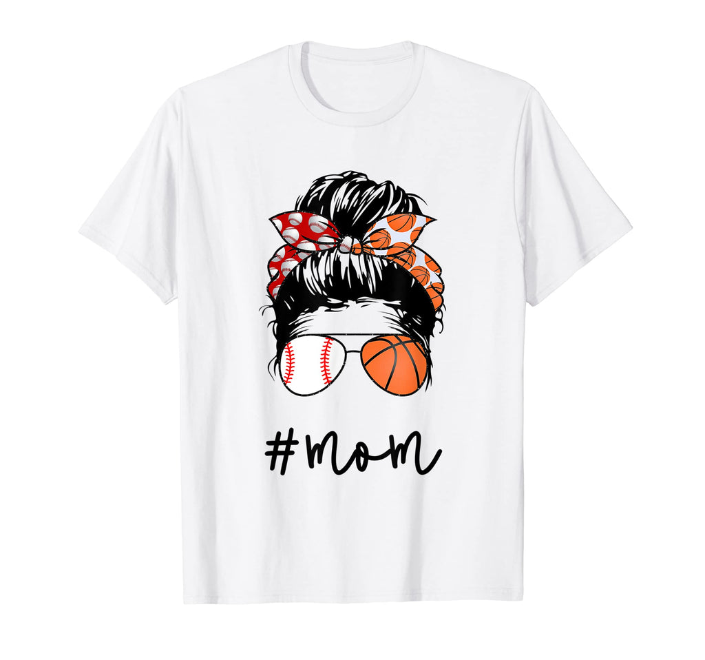 Mom Messy Hair Bun Glasses Baseball T-Shirt - Novelty Apparel Men Women - T-Shirt, Sweatshirt, Hoodie