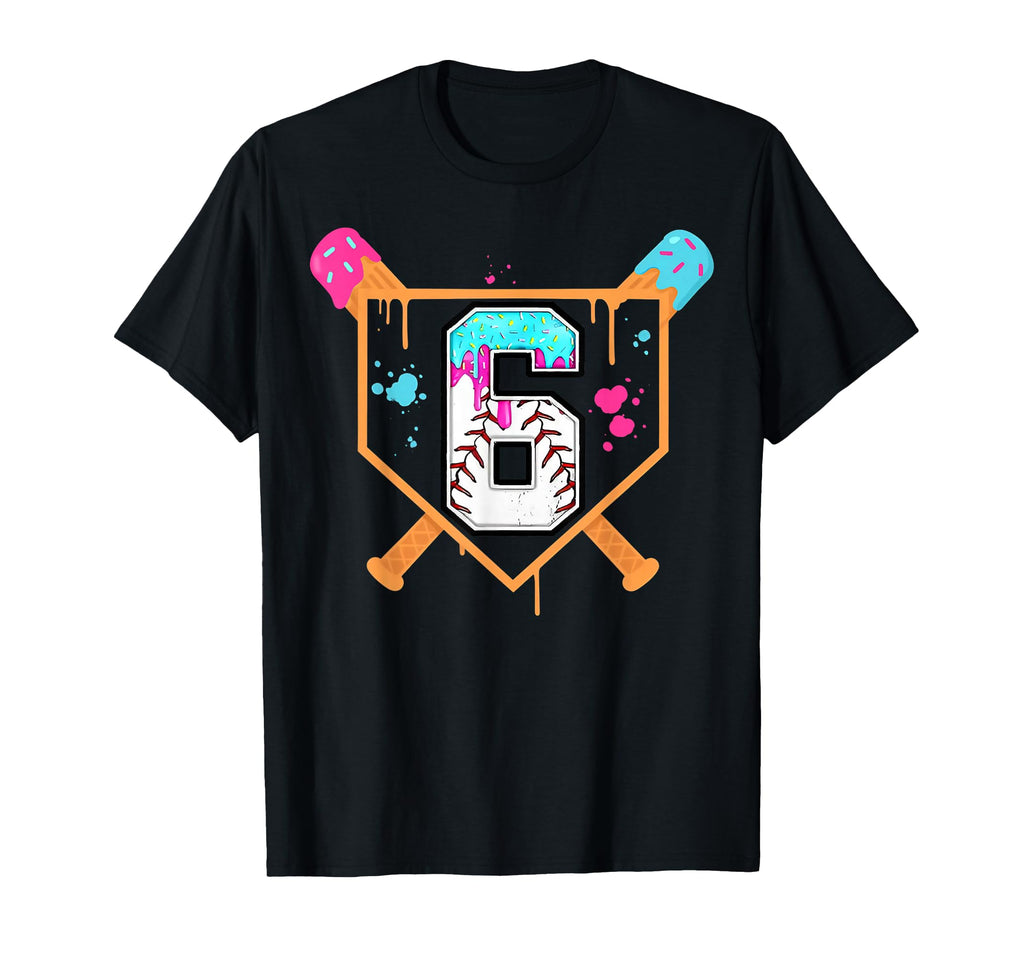 Baseball 6Th Birthday Ice Cream Drip 6 T-Shirt - Unique Graphic Unisex - T-Shirt, Sweatshirt, Hoodie