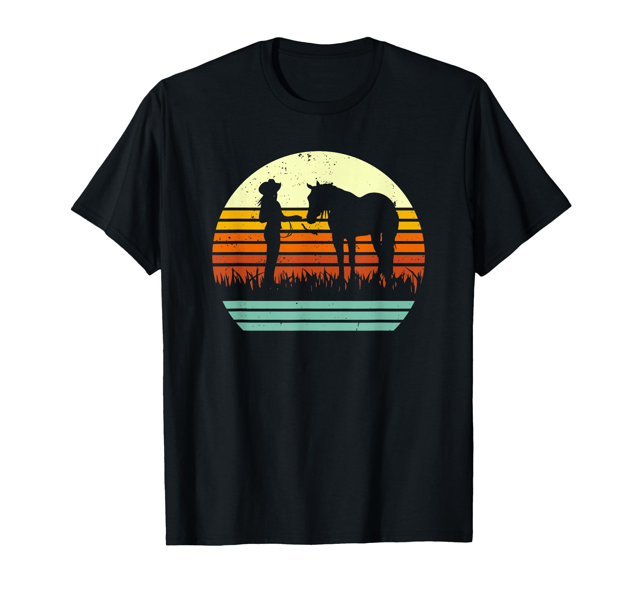 Western Cowgirl Halter Horse Sunset T-Shirt - Fun Novelty Design Men Women - T-Shirt, Sweatshirt, Hoodie