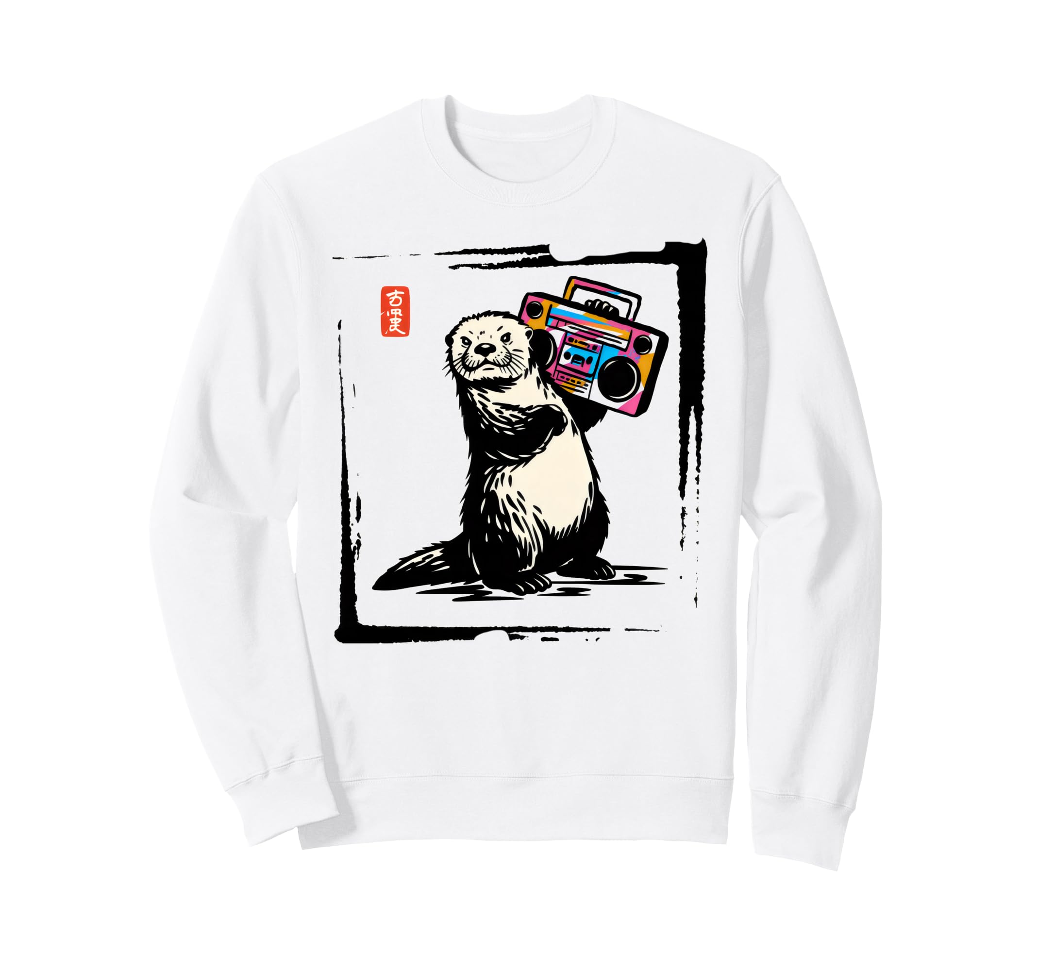 80S Boombox Otter Japanese Art Sweatshirt - Aesthetic Graphic for Adults - T-Shirt, Sweatshirt, Hoodie