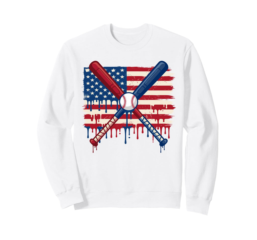Baseball American Flag Dripping Ice Sweatshirt - Trendy Graphic Unisex - T-Shirt, Sweatshirt, Hoodie