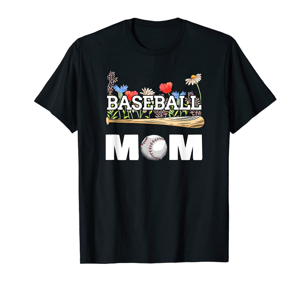 Baseball Mom Sports Flowers Bat Ball T-Shirt - Graphic Print Unisex - T-Shirt, Sweatshirt, Hoodie