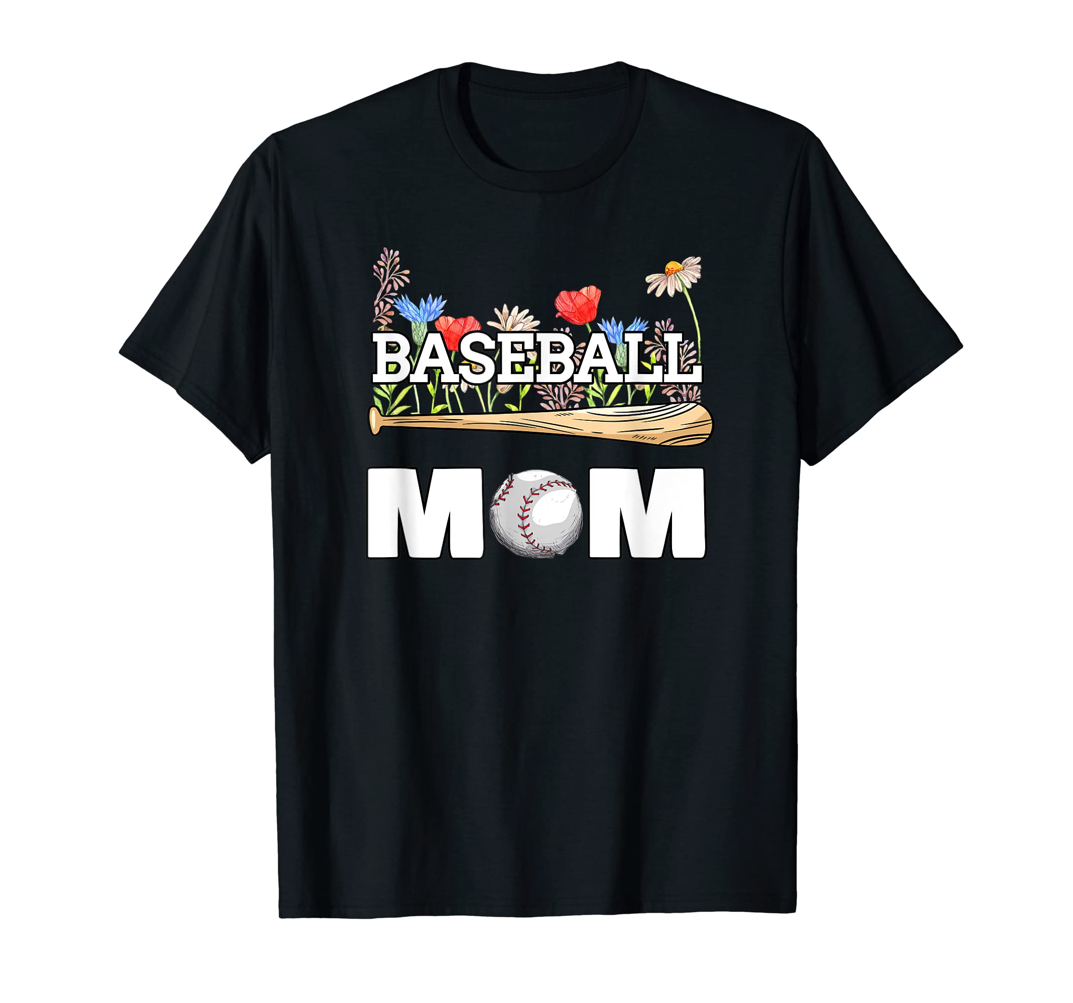 Baseball Mom Sports Flowers Bat Ball T-Shirt - Graphic Print Unisex - T-Shirt, Sweatshirt, Hoodie