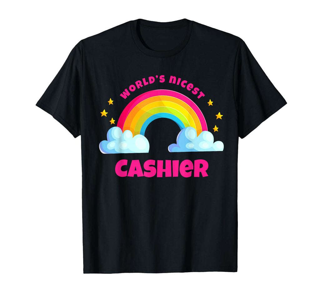 Worlds Nicest Cashier Rainbow Funny T-Shirt - Minimalist Print Men Women - T-Shirt, Sweatshirt, Hoodie