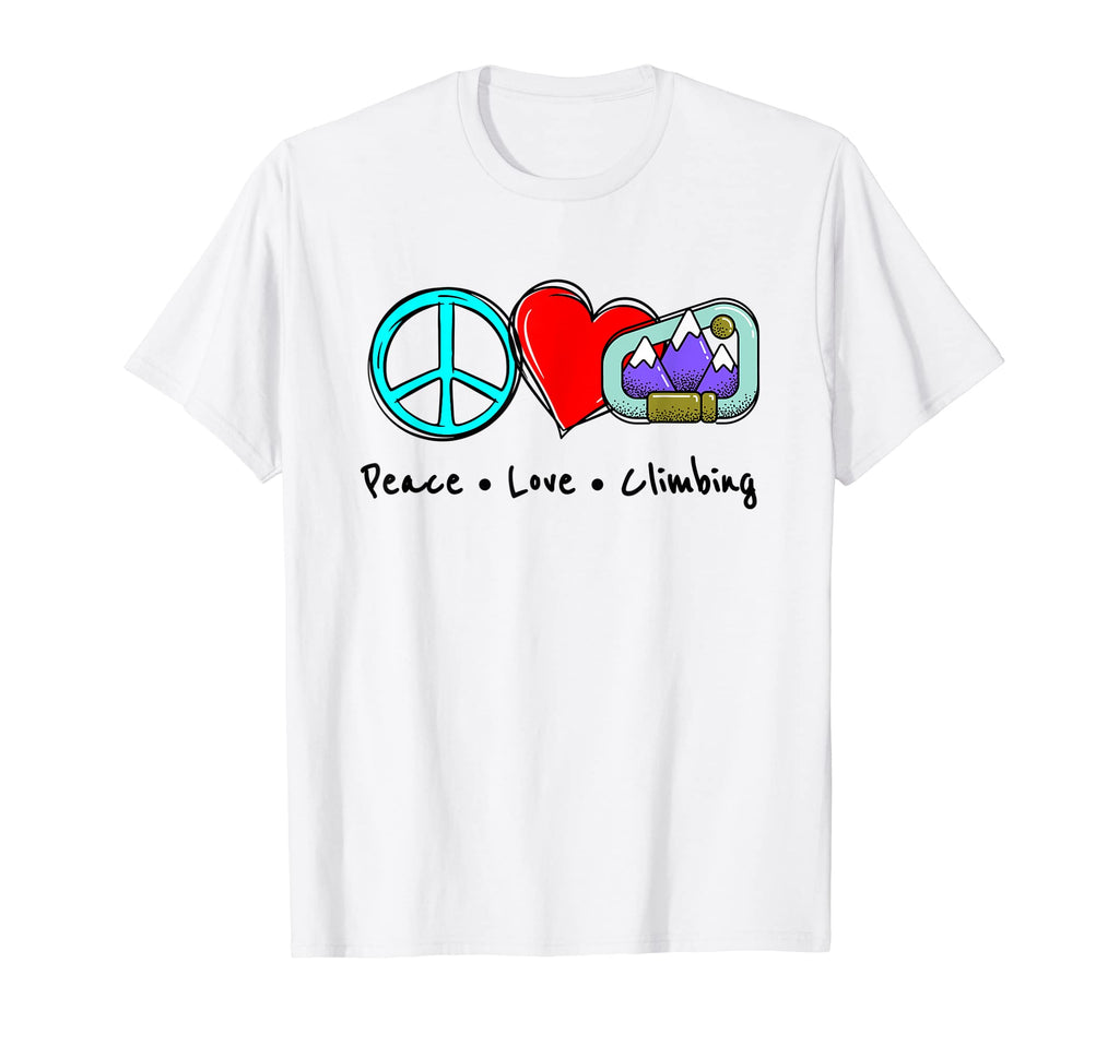 Rock Climbing Via Ferrata Peace Love T-Shirt - Graphic Print Unisex - T-Shirt, Sweatshirt, Hoodie