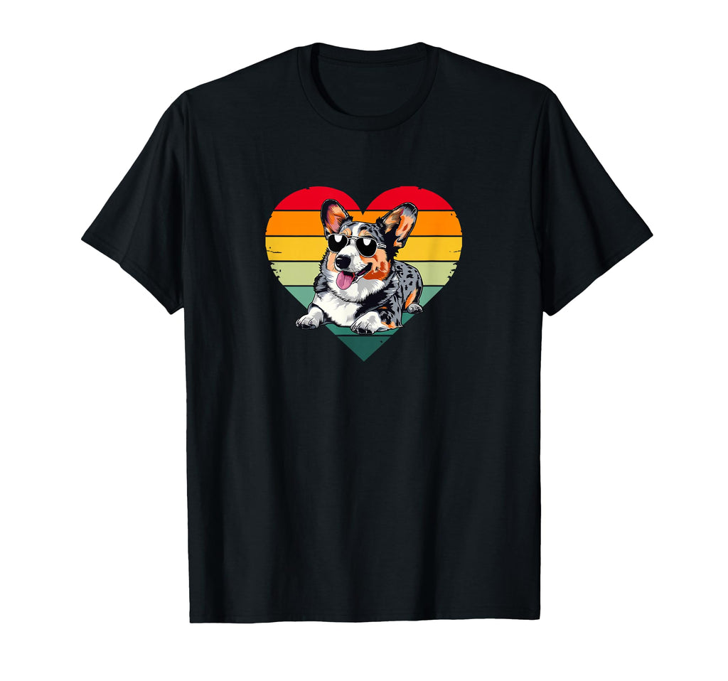 Sunset Heart Blue Merle Corgi Lover T-Shirt - Fun Novelty Design for Adults - T-Shirt, Sweatshirt, Hoodie