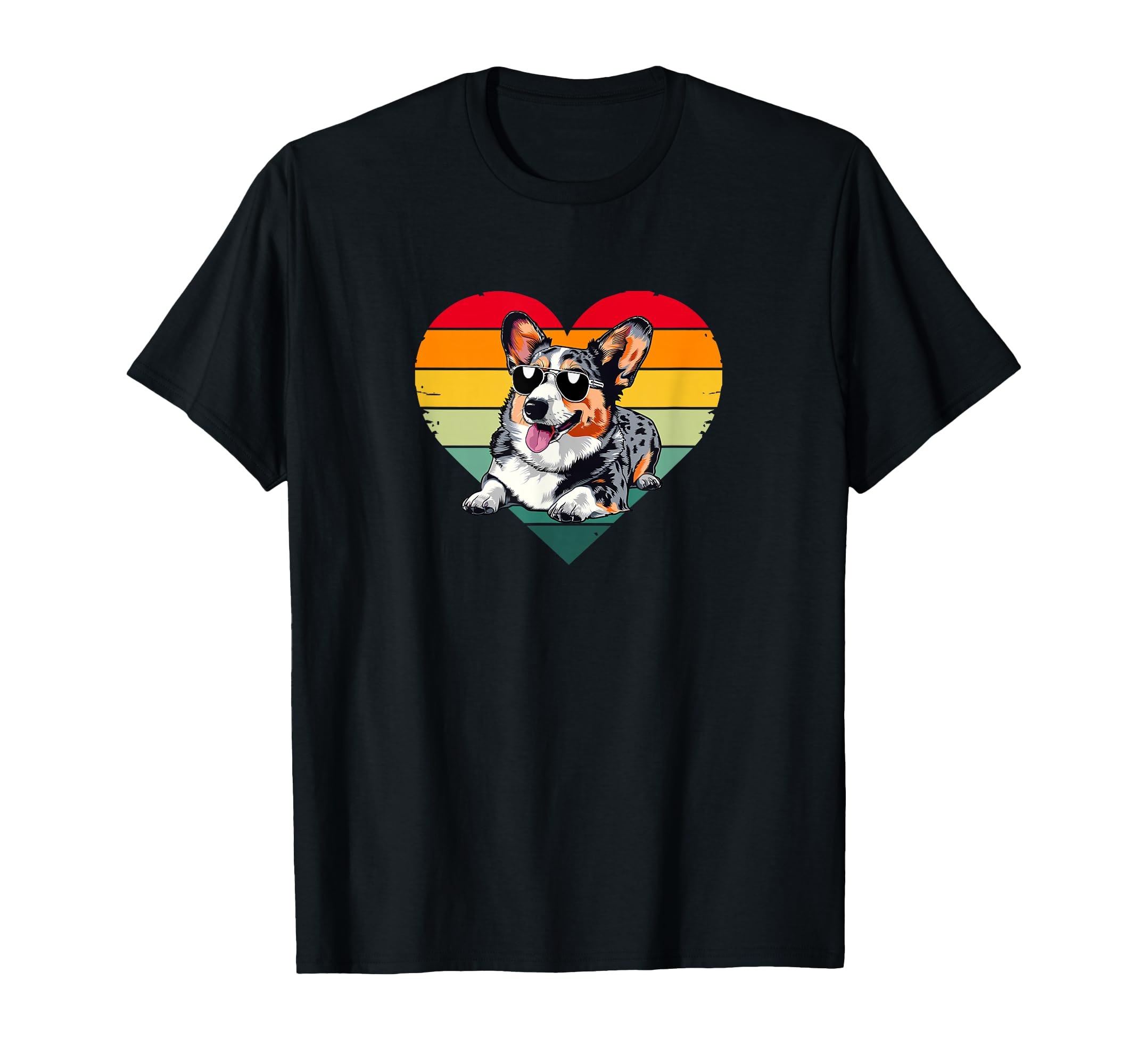 Sunset Heart Blue Merle Corgi Lover T-Shirt - Fun Novelty Design for Adults - T-Shirt, Sweatshirt, Hoodie