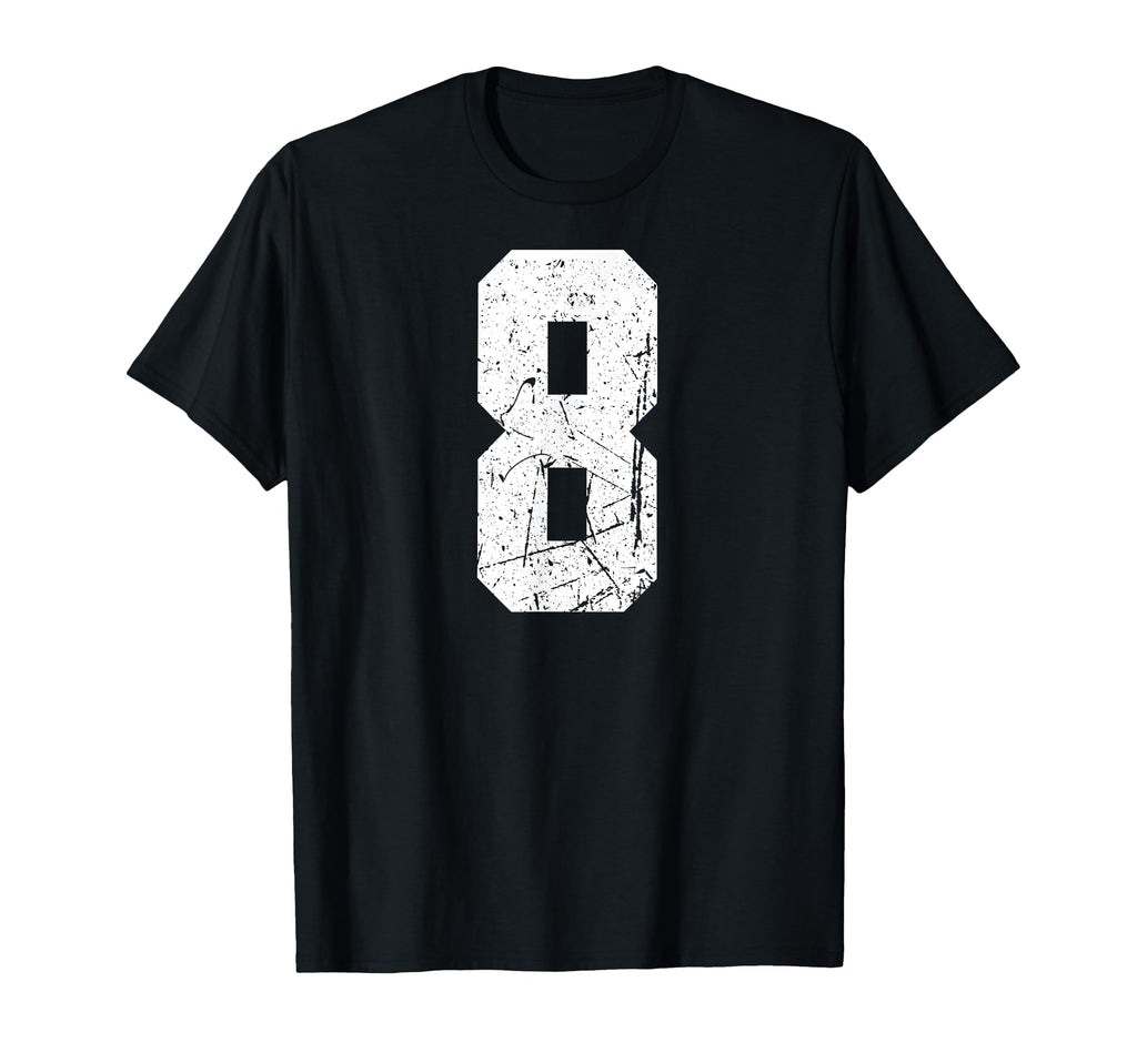 Number 8 White Varsity Number T-Shirt - Graphic Print Unisex - T-Shirt, Sweatshirt, Hoodie