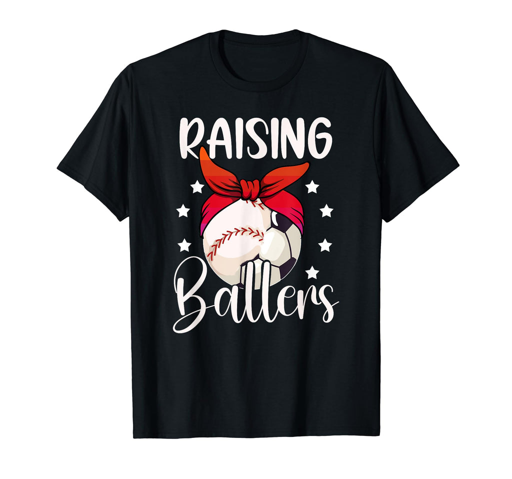 Raising Ballers Soccer Baseball Mom T-Shirt - Minimalist Print for Adults - T-Shirt, Sweatshirt, Hoodie