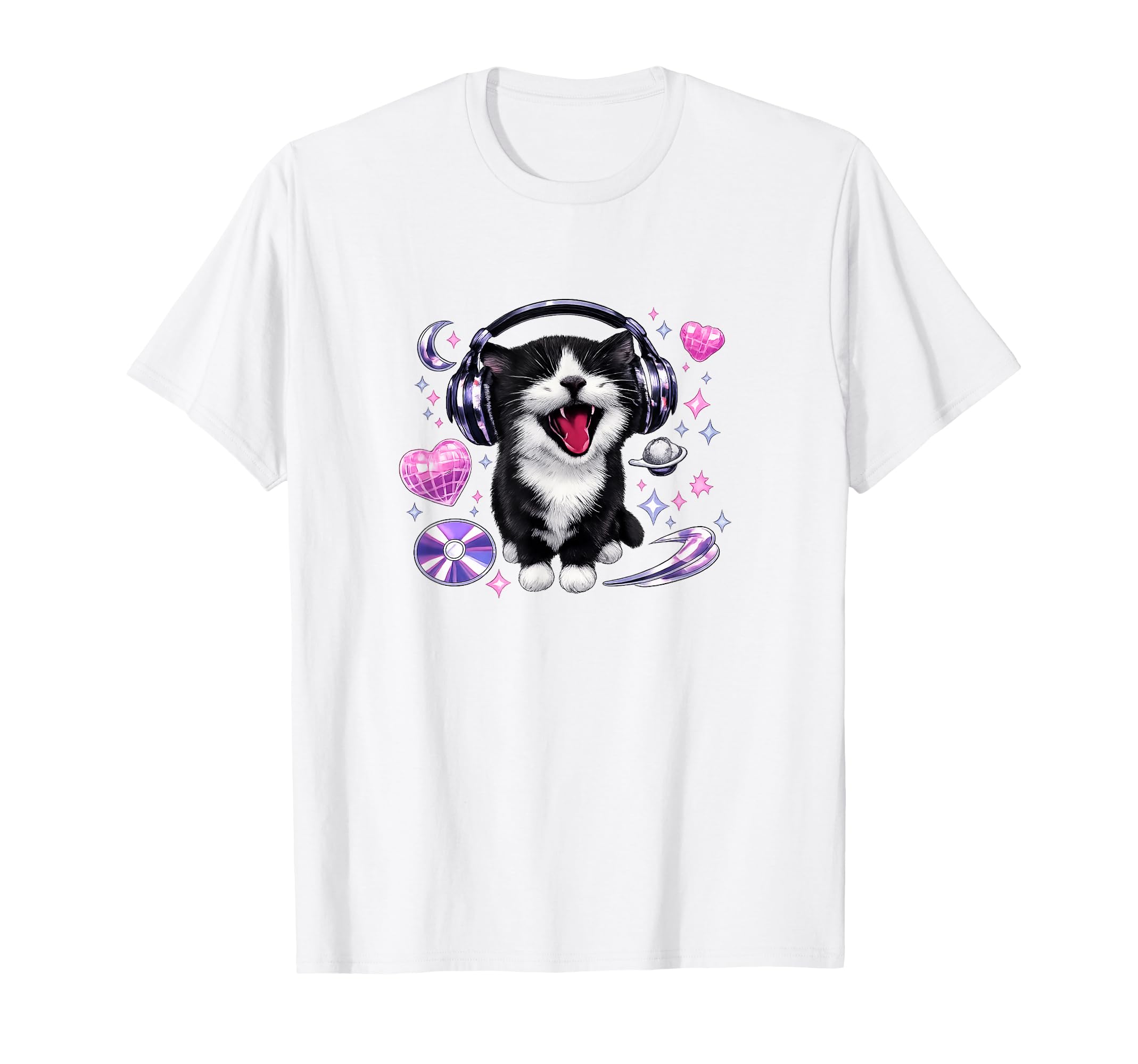 Black And White Cat Headphones Y2K T-Shirt - Novelty Apparel Men Women - T-Shirt, Sweatshirt, Hoodie