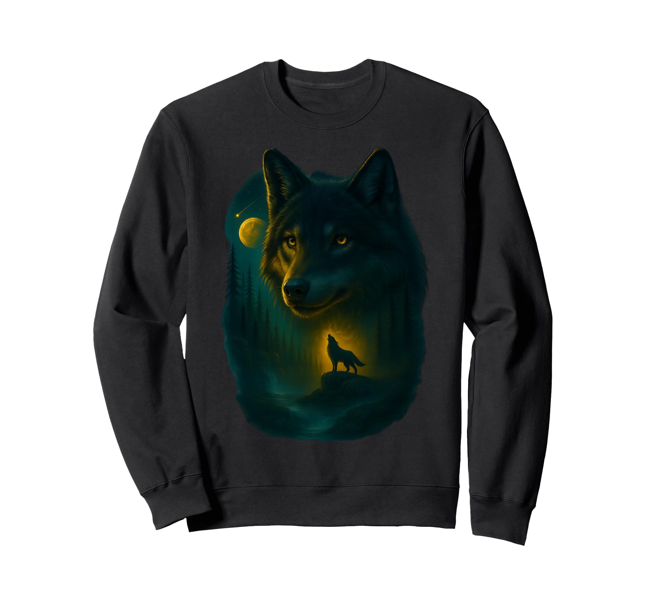 Wolf Howling Moon Grunge Y2K 90S Sweatshirt - Graphic Print for Adults - T-Shirt, Sweatshirt, Hoodie