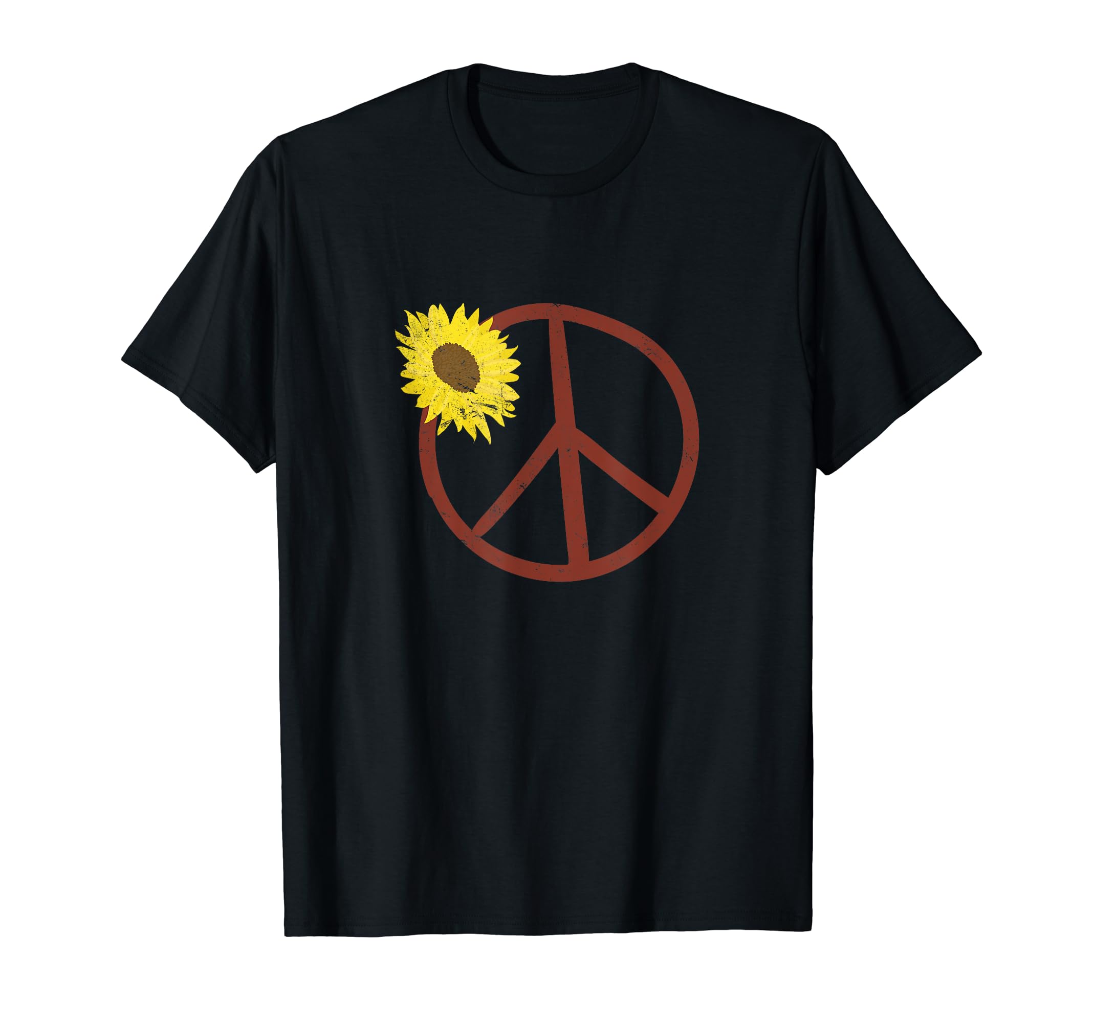 Sunflower Peace Sign Distressed T-Shirt - Minimalist Print Unisex - T-Shirt, Sweatshirt, Hoodie