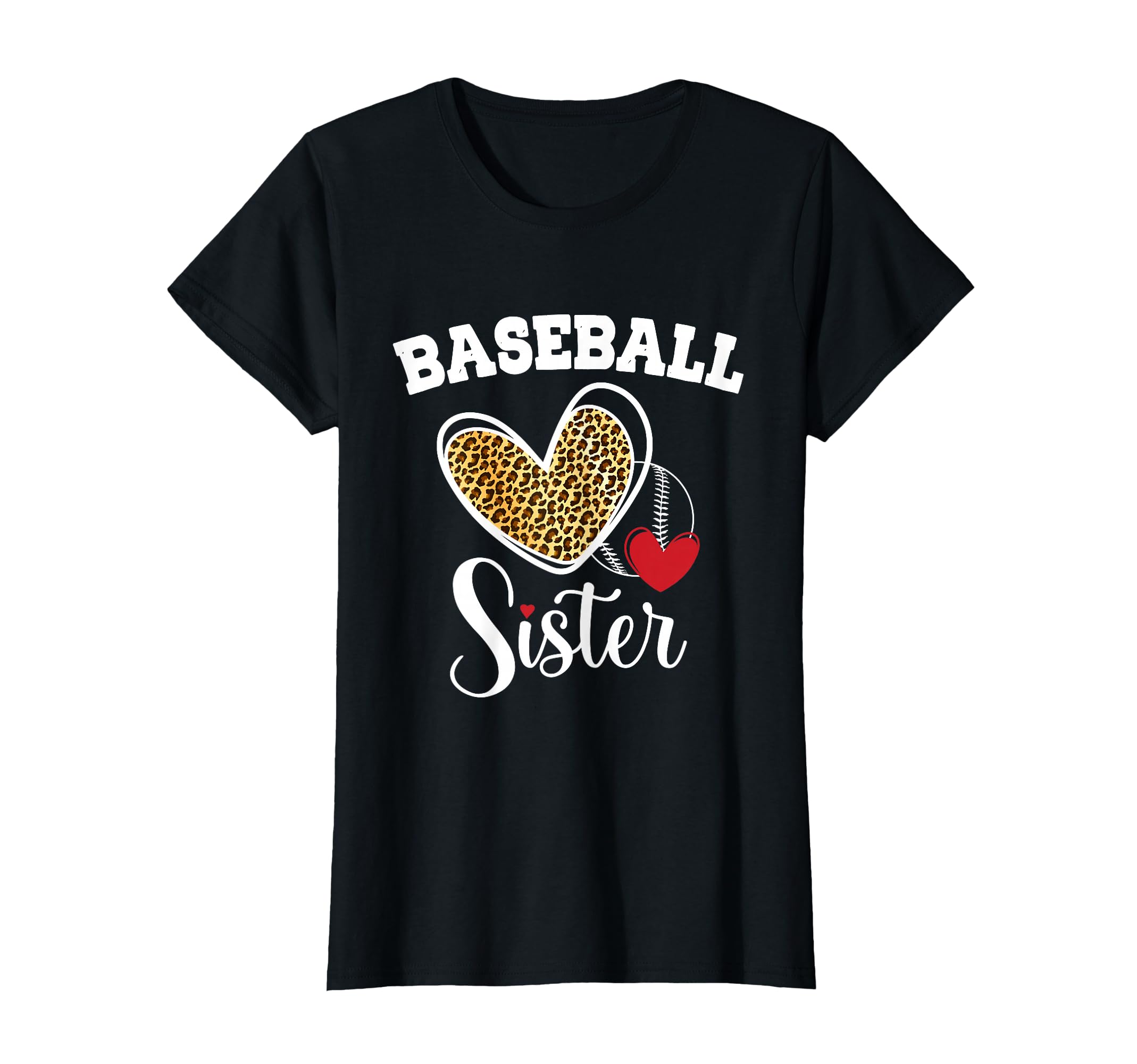Baseball Sister Leopard Heart Mothers T-Shirt - Graphic Print for Adults - T-Shirt, Sweatshirt, Hoodie