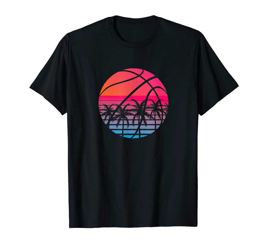 Basketball Sunset Palm 80S Outrun T-Shirt - Minimalist Print for Adults - T-Shirt, Sweatshirt, Hoodie