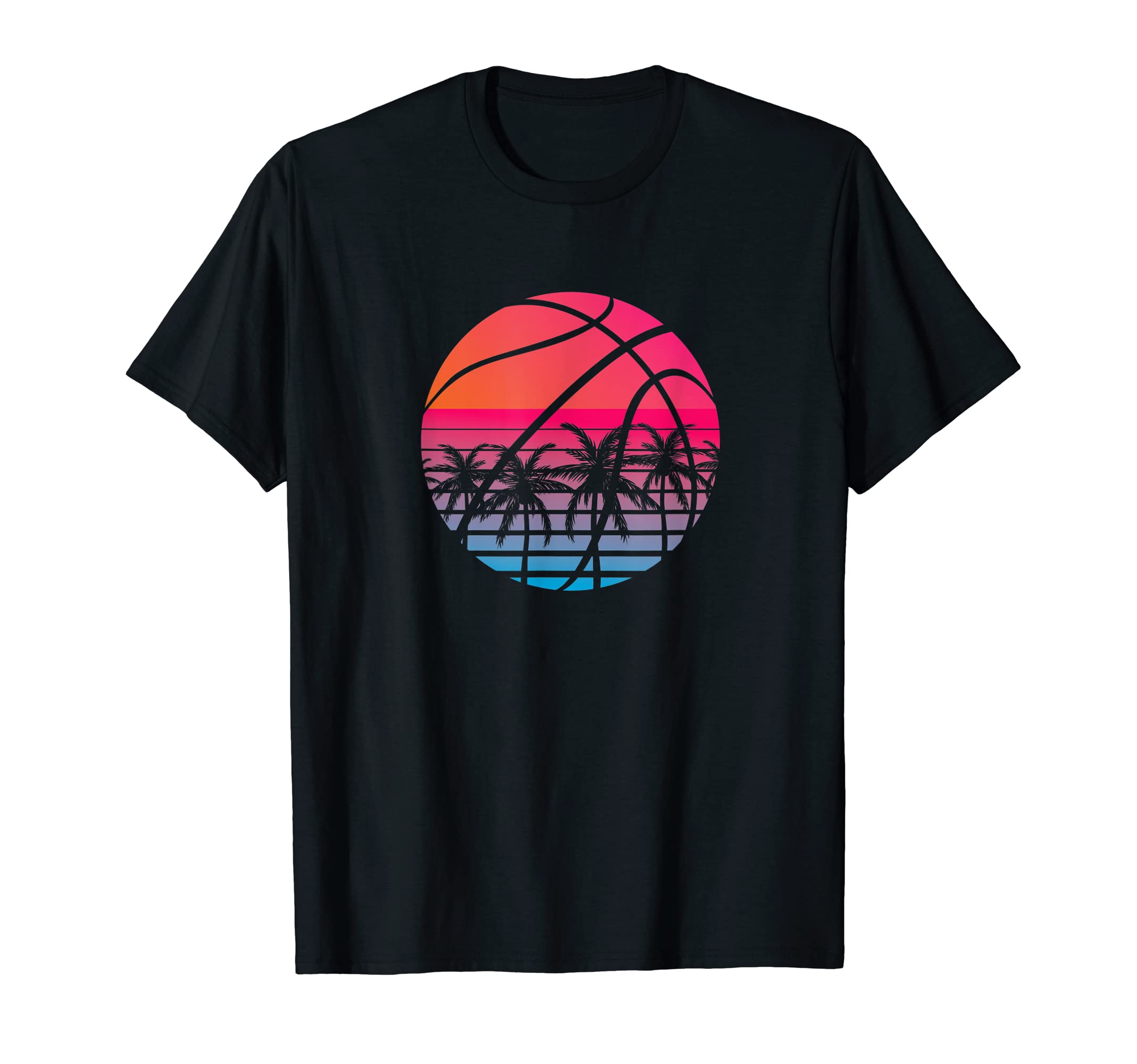 Basketball Sunset Palm 80S Outrun T-Shirt - Minimalist Print for Adults - T-Shirt, Sweatshirt, Hoodie