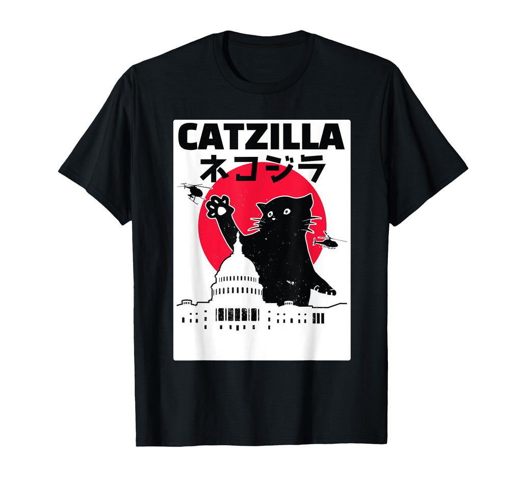 Catzilla Japanese Cat Sunset City T-Shirt - Novelty Apparel for Adults - T-Shirt, Sweatshirt, Hoodie