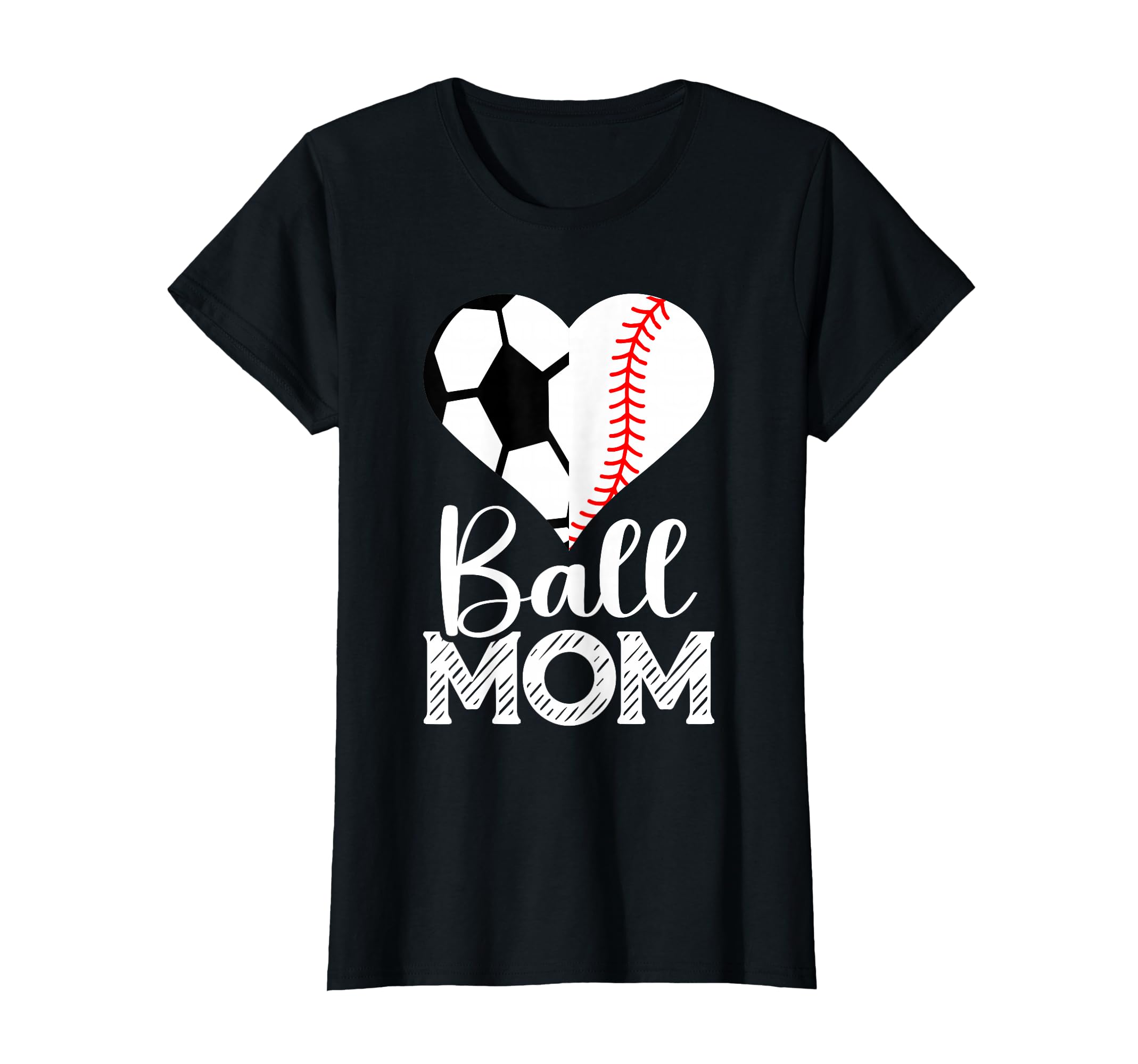 Ball Mom Soccer Baseball Heart T-Shirt - Custom Art Print for Adults - T-Shirt, Sweatshirt, Hoodie