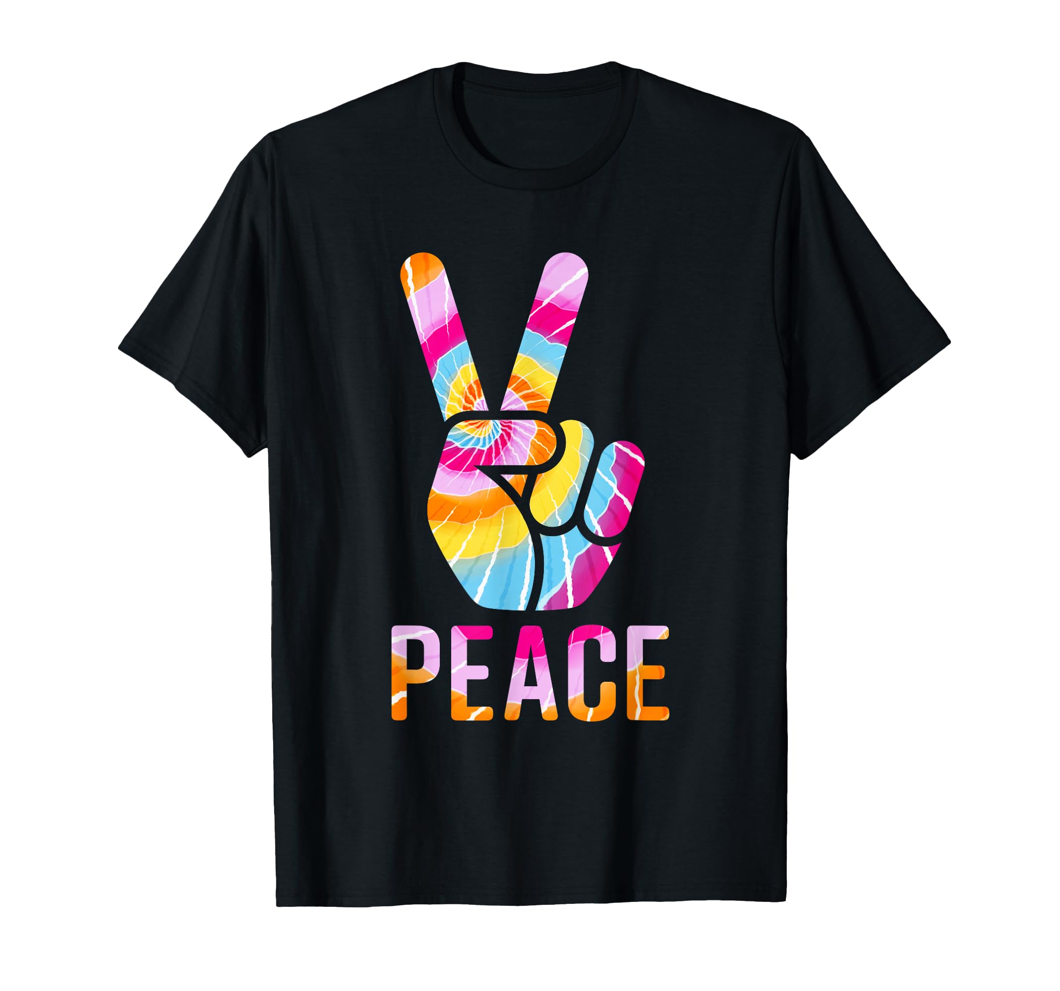 60S 70S Tie Dye Peace V Hand Sign Hippie T-Shirt - Minimalist Print Unisex - T-Shirt, Sweatshirt, Hoodie