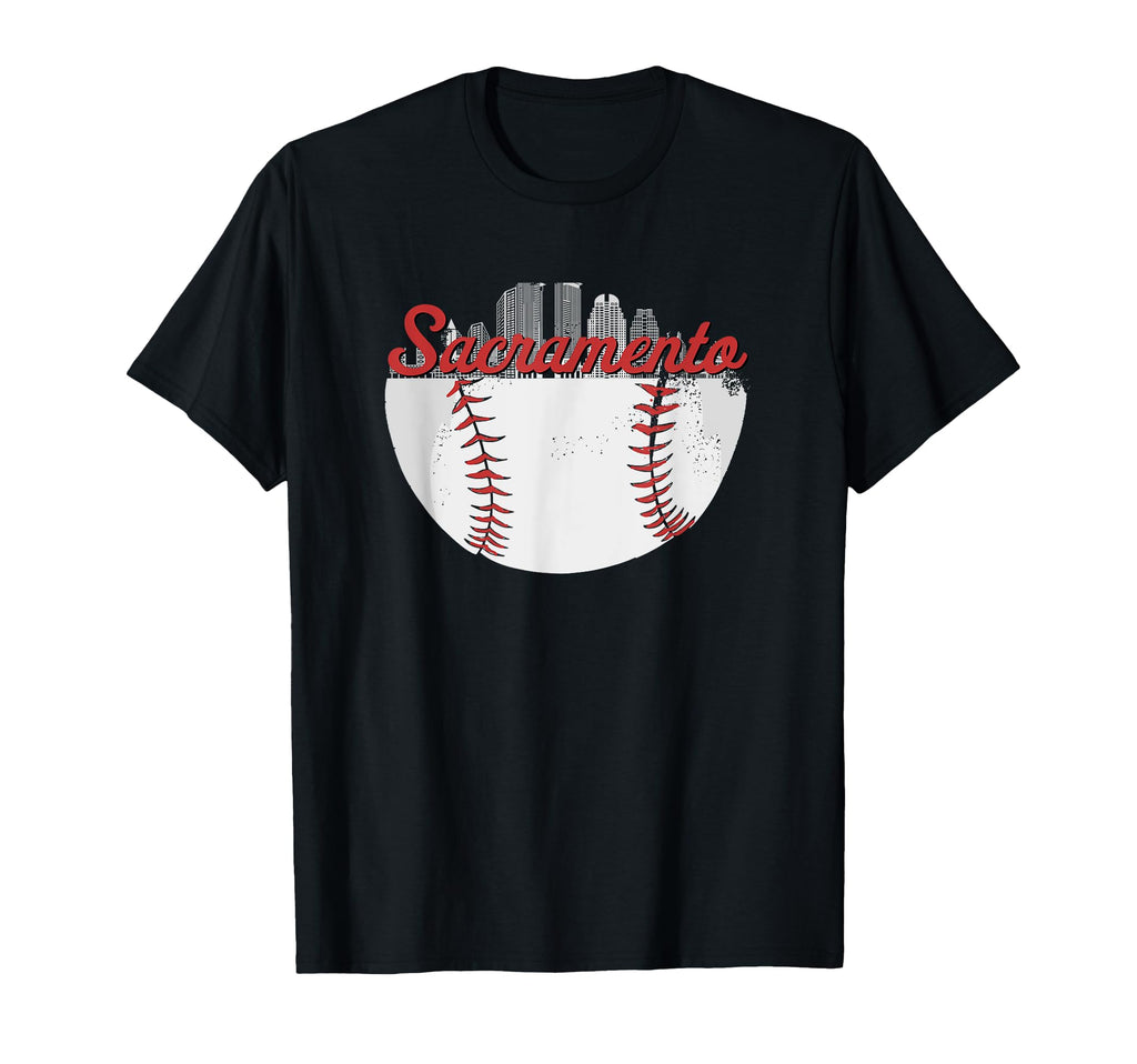 Sacramento Skyline Cityscape Baseball T-Shirt - Unique Graphic Unisex - T-Shirt, Sweatshirt, Hoodie