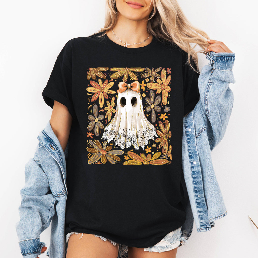 Beautiful Halloween, Flowers, Coquette Ghost, - Adult & Kids T-Shirts, Sweatshirts & Hoodies apparel design preview 1