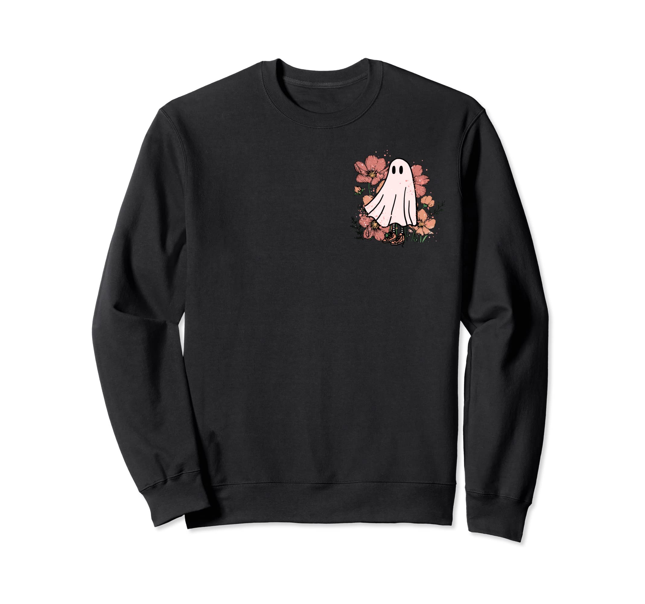 Boho Floral Ghost Halloween Sweatshirt - Minimalist Print Men Women - T-Shirt, Sweatshirt, Hoodie