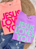 Jesus Loves You Simple Block Neon Puff - Adult & Kids T-Shirts, Sweatshirts & Hoodies apparel design preview 1