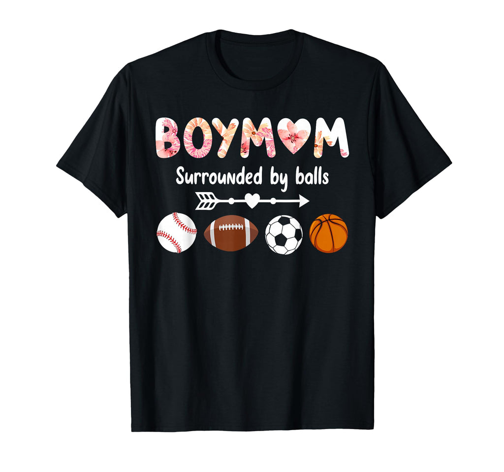 Mom Surrounded Balls Baseball Football T-Shirt - Trendy Graphic for Adults - T-Shirt, Sweatshirt, Hoodie