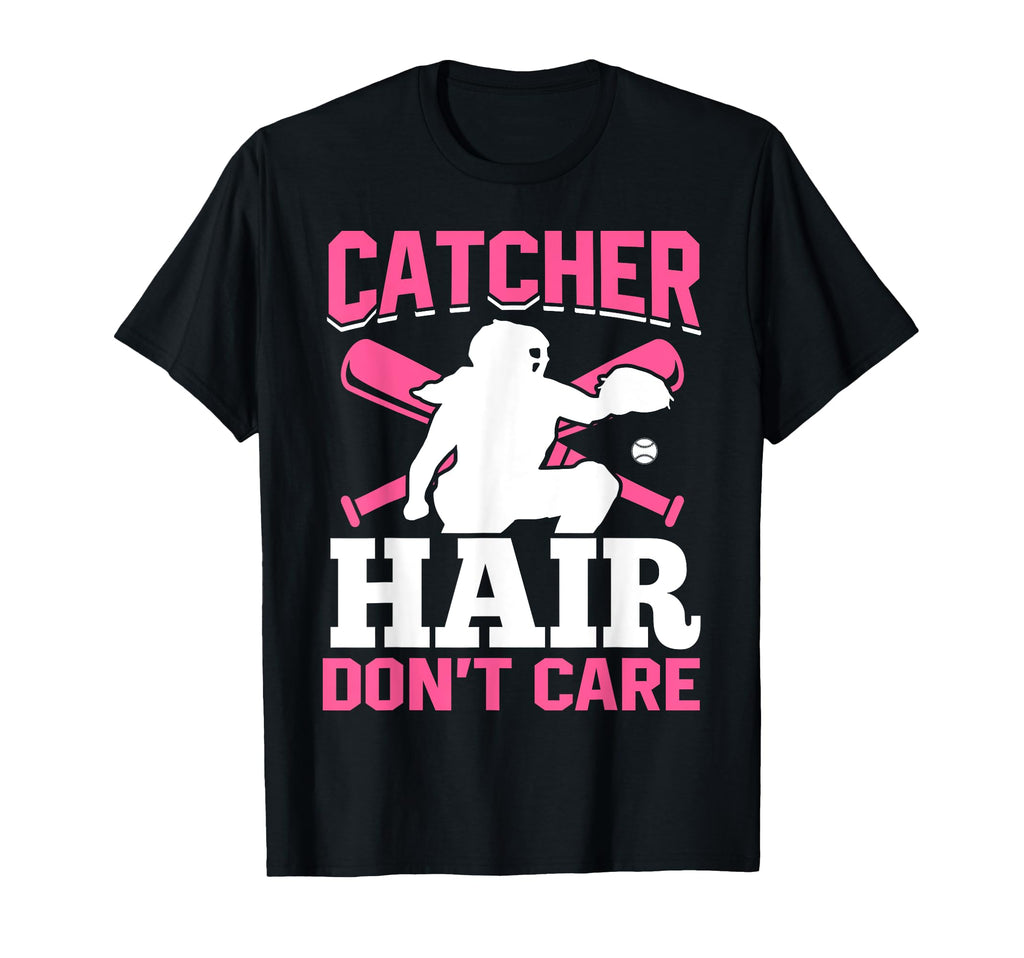 Catcher Hair Dont Care Softball T-Shirt - Custom Art Print for Adults - T-Shirt, Sweatshirt, Hoodie