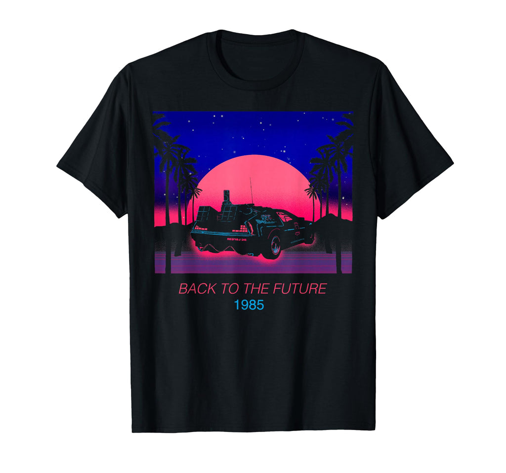 Back To Future 1985 Neon Delorean Sunset T-Shirt - Novelty Apparel Unisex - T-Shirt, Sweatshirt, Hoodie